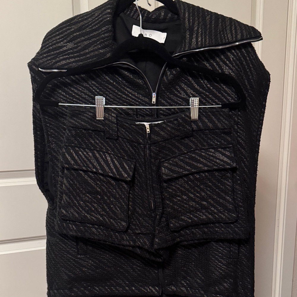 IRO Black and Gray Striped Bomber Vest & Short Set